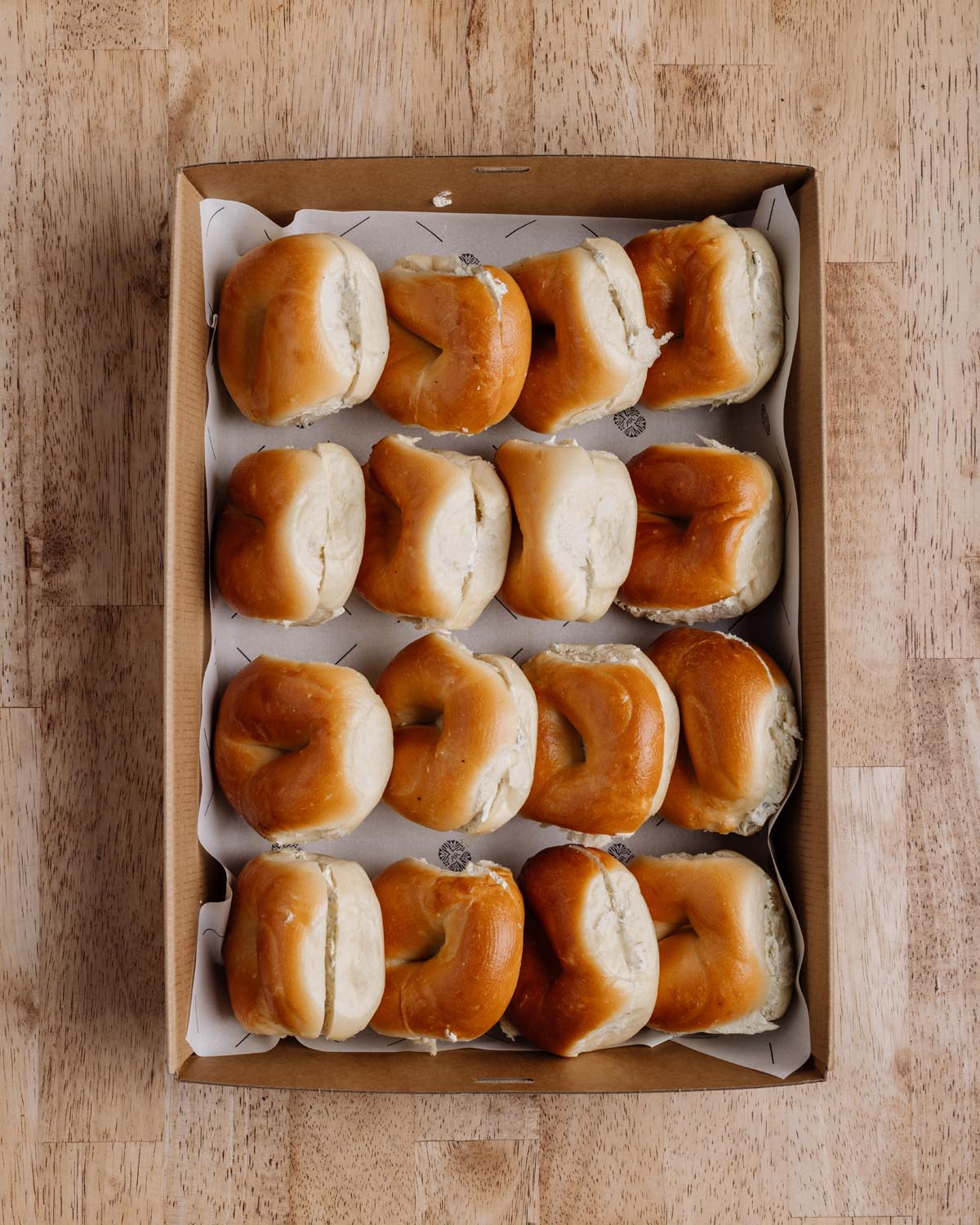 Mini bagels with dill and caper cream cheese